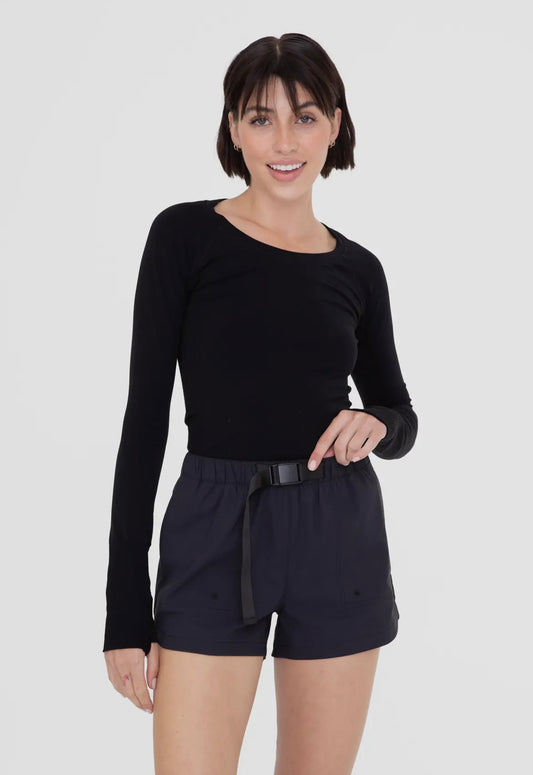 Mono B Seamless Perforated Long Sleeve Top with Thumbholes